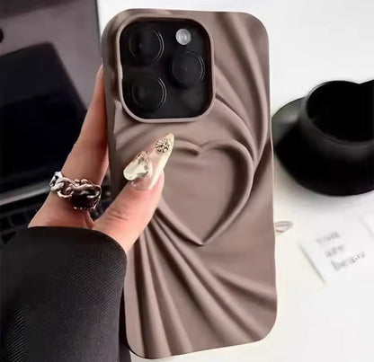 Fashion Fold Wrinkle 3D Love Heart Silicone Phone Case For iPhone