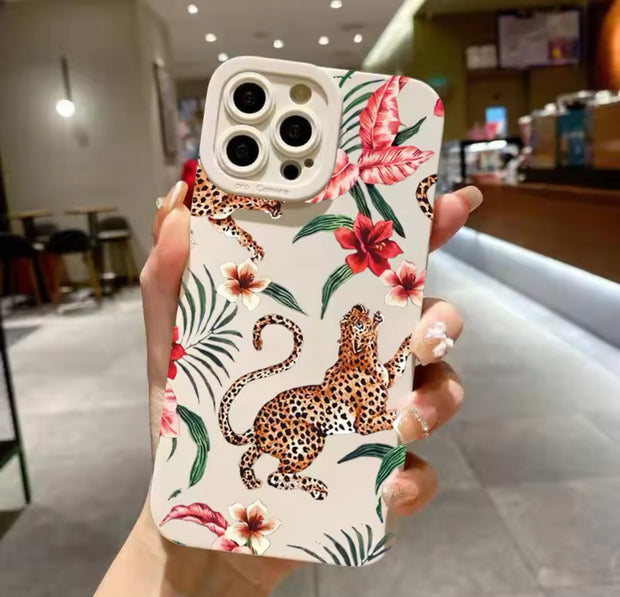 For iPhone 16 Pro Case Floral Leopard Eyes Silicone Phone Case For iPhone