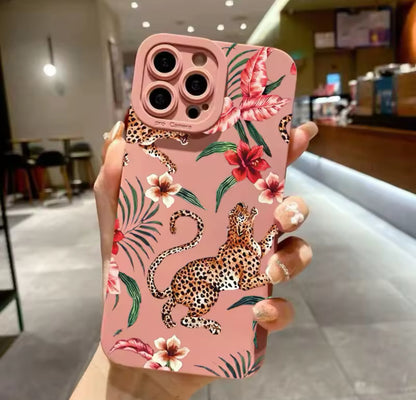 For iPhone 16 Pro Case Floral Leopard Eyes Silicone Phone Case For iPhone