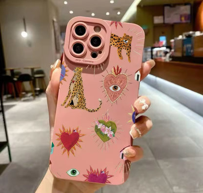 For iPhone 16 Pro Case Floral Leopard Eyes Silicone Phone Case For iPhone