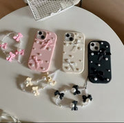 For iPhone 15 14 13 12 11 Pro Max Case 3D Pearl Bowknot Drop-proof Silicone Protective Cover