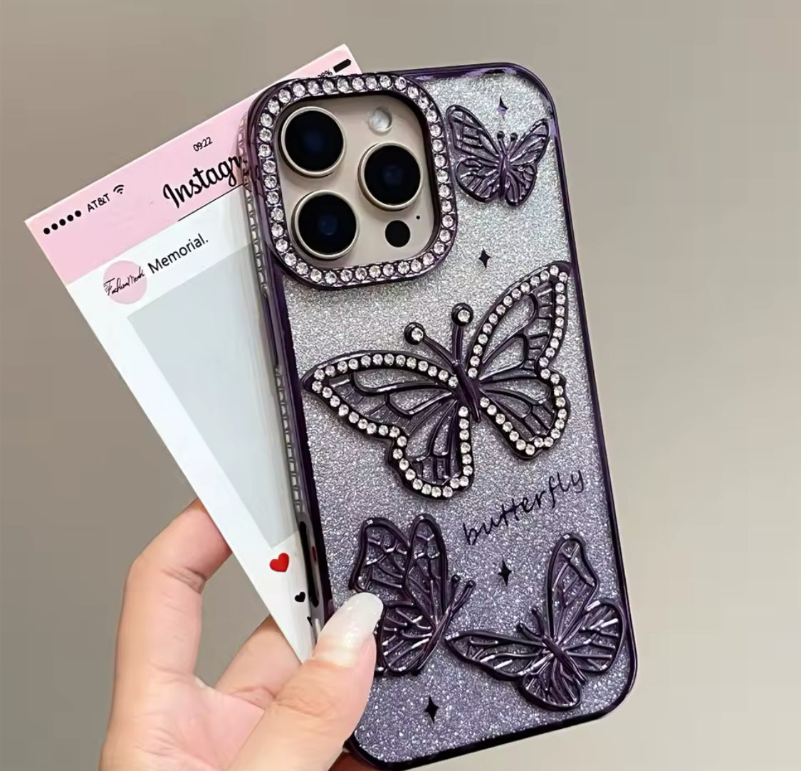 Women Girl's Diamond Butterfly Phone Case for iPhone 16