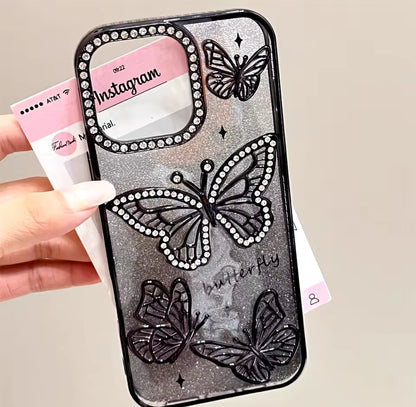 Women Girl's Diamond Butterfly Phone Case for iPhone 16