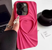 Fashion Fold Wrinkle 3D Love Heart Silicone Phone Case For iPhone