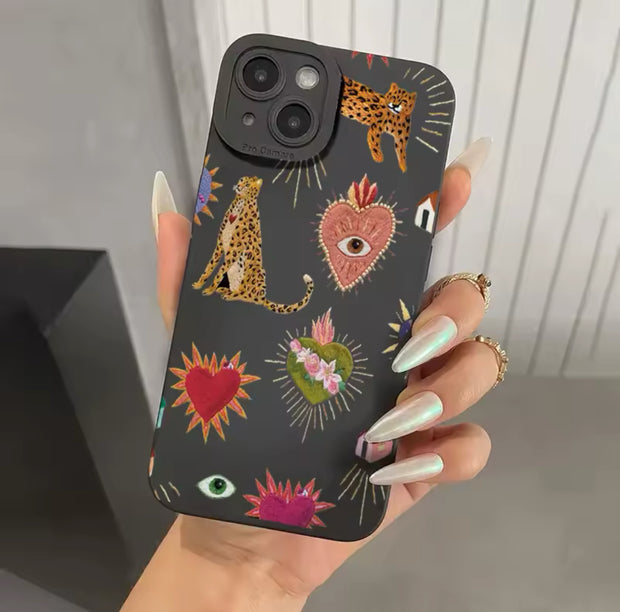 For iPhone 16 Pro Case Floral Leopard Eyes Silicone Phone Case For iPhone