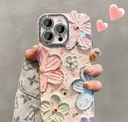 Luxury Flowers Glitter Laser Phone Case For iPhone 16 Pro Max