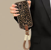 Winter Leopard Print Phone Chain Case For iPhone