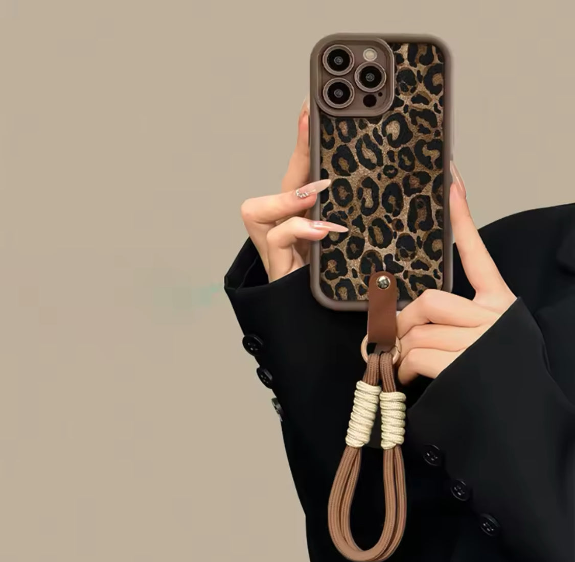 Winter Leopard Print Phone Chain Case For iPhone