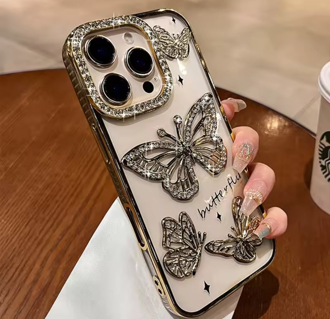 Women Girl's Diamond Butterfly Phone Case for iPhone 16