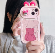 3D Ears Toy Winnie Minnie Stitch Cartoon Sliding Camera Case for iPhone