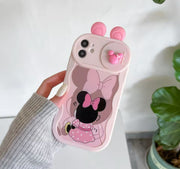 3D Ears Toy Winnie Minnie Stitch Cartoon Sliding Camera Case for iPhone